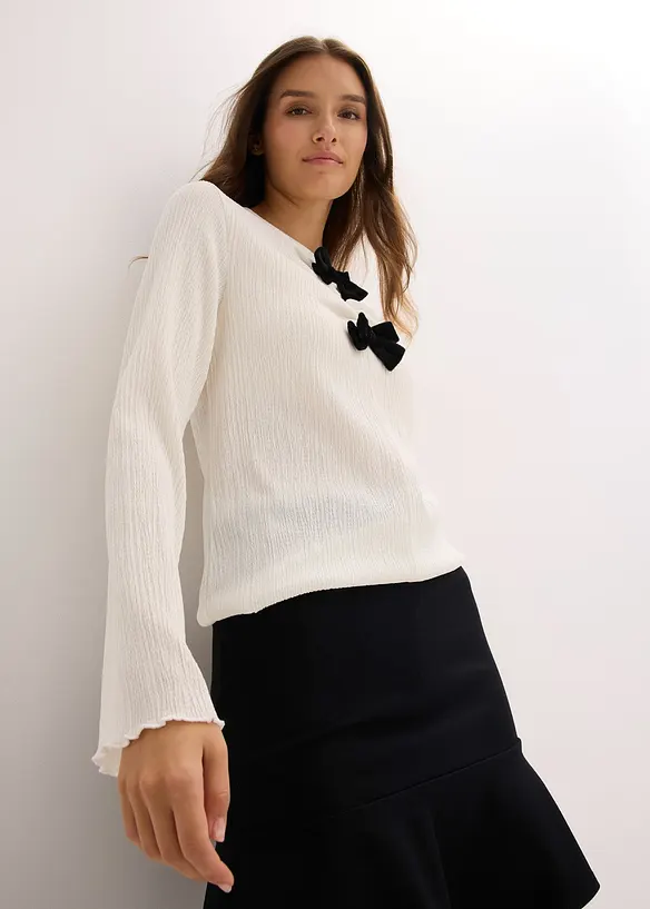 Tričko s dlouhým rukávem ze strukturovaného krepu, bonprix