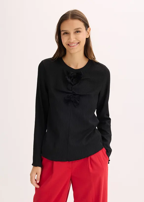 Tričko s dlouhým rukávem ze strukturovaného krepu, bonprix