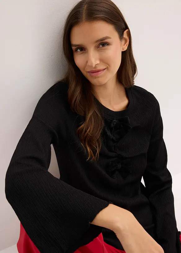 Tričko s dlouhým rukávem ze strukturovaného krepu, bonprix