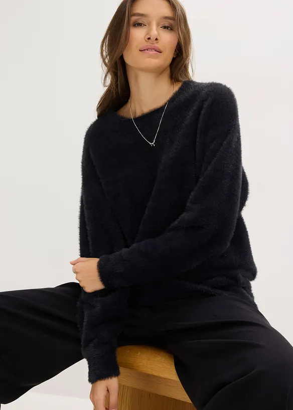 Dlouhý svetr z měkké péřové příze, bonprix