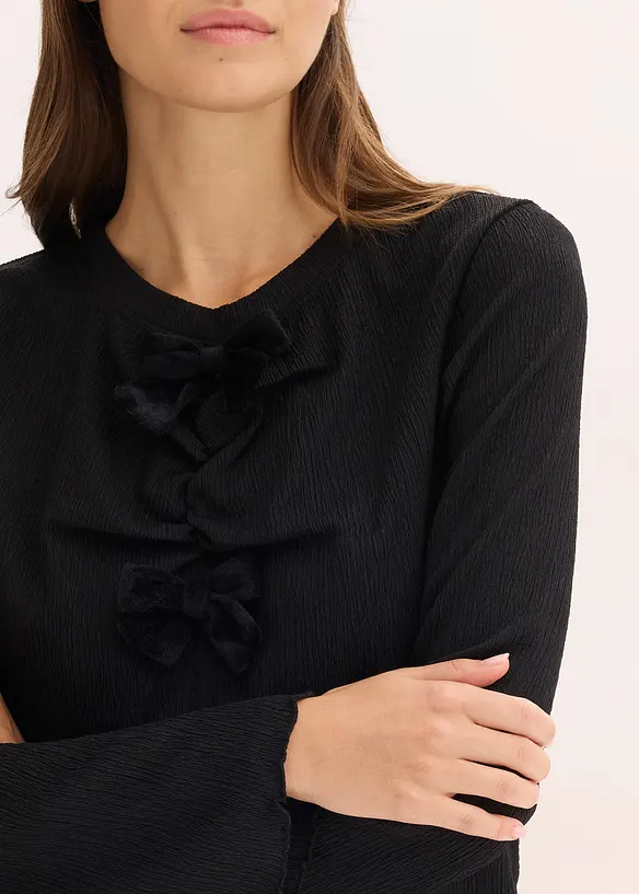 Tričko s dlouhým rukávem ze strukturovaného krepu, bonprix