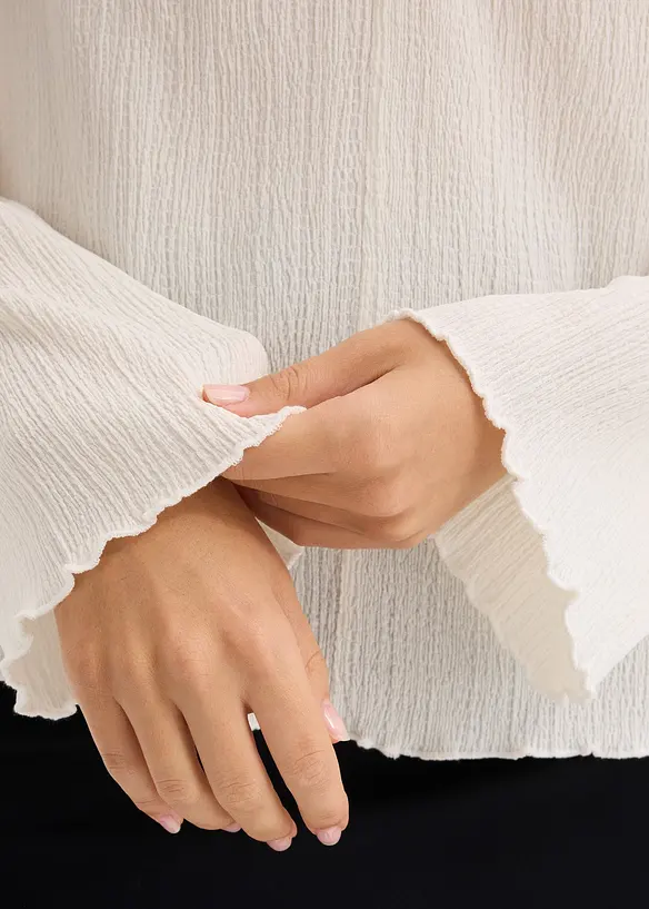 Tričko s dlouhým rukávem ze strukturovaného krepu, bonprix