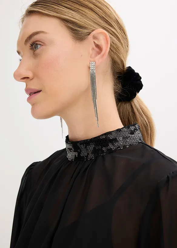 Halenkové tričko z jemného tylu, s flitry, bonprix