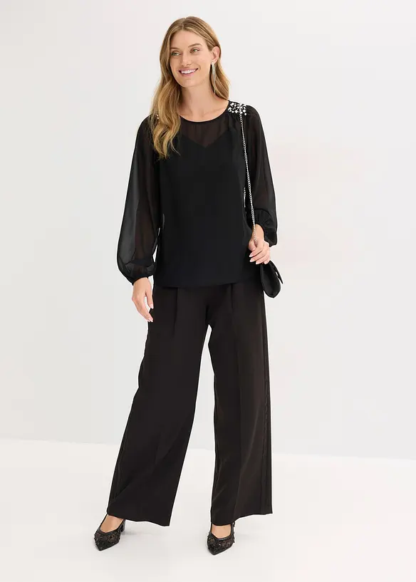 Šifónová halenka zdobená štrasovými kamínky, bonprix