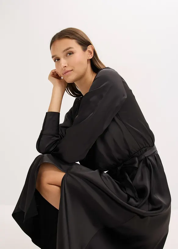 Midi šaty z lesklého saténu, bonprix