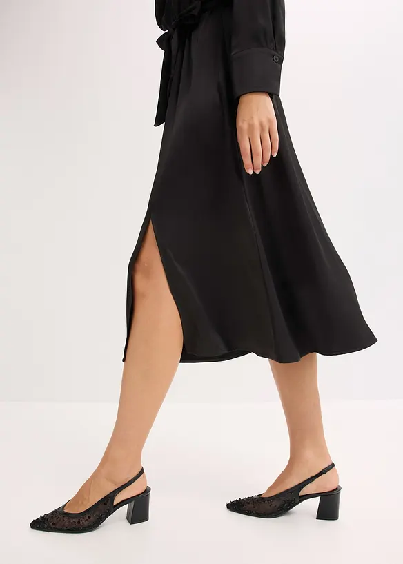 Midi šaty z lesklého saténu, bonprix