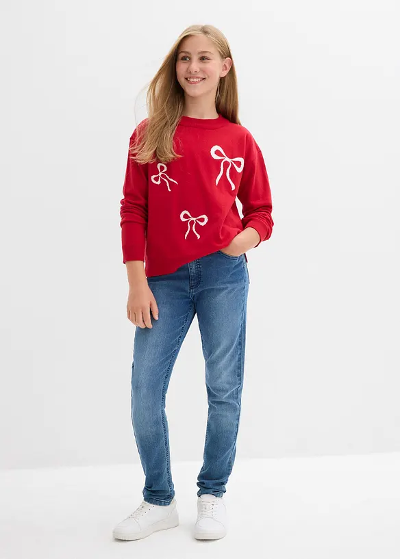 Svetr z jemné pleteniny, s ozdobnými mašličkami, bonprix