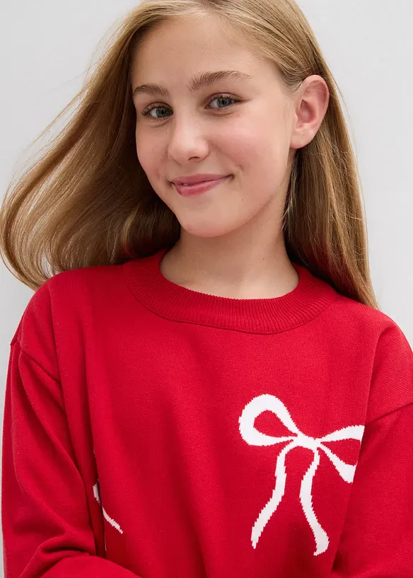 Svetr z jemné pleteniny, s ozdobnými mašličkami, bonprix