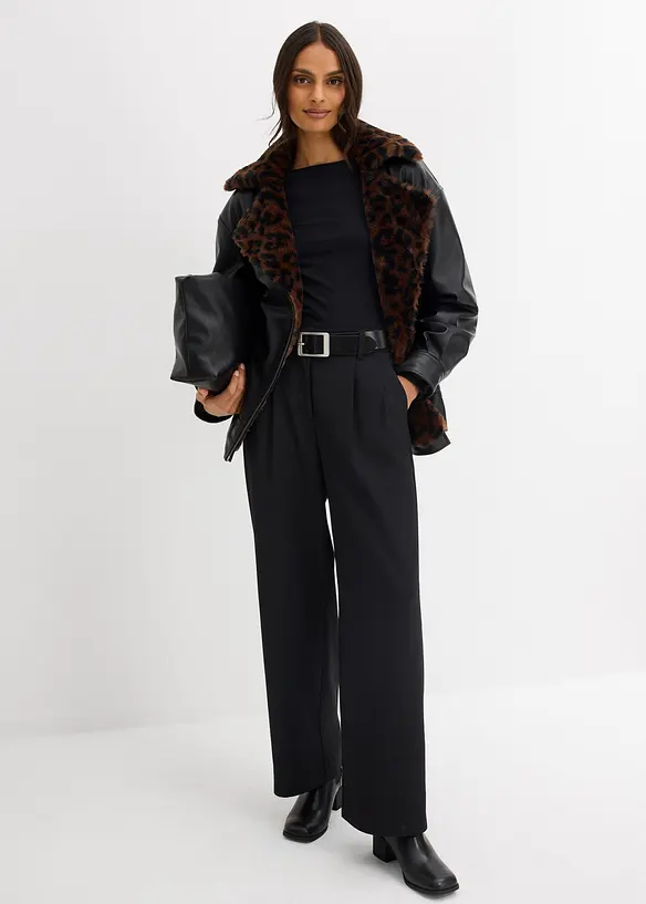 Bunda z umělé kůže s umělou kožešinou s leopardím vzorem, bonprix