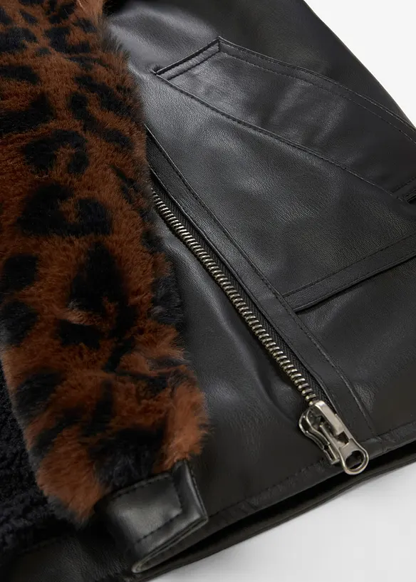 Bunda z umělé kůže s umělou kožešinou s leopardím vzorem, bonprix