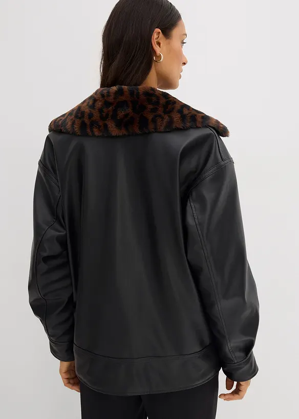 Bunda z umělé kůže s umělou kožešinou s leopardím vzorem, bonprix