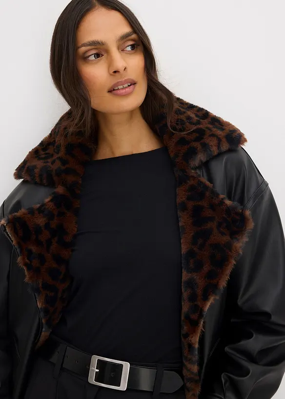 Bunda z umělé kůže s umělou kožešinou s leopardím vzorem, bonprix