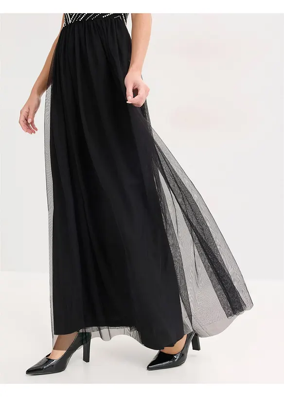 Maxi šaty s perličkovou výšivkou, bonprix