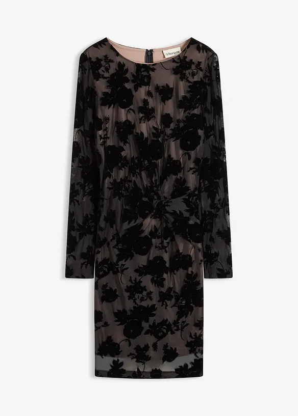 Minišaty z jemné síťoviny s flockovým potiskem, bonprix