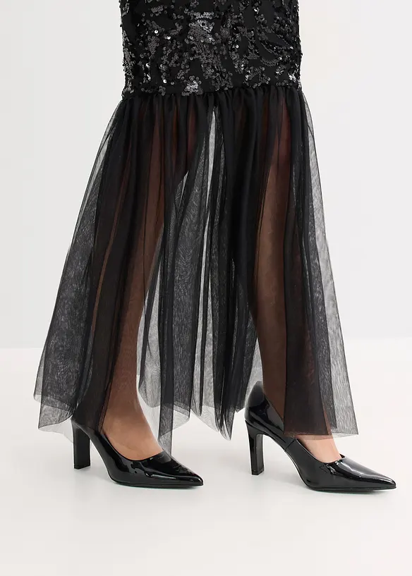 Flitrové šaty s volánem, bonprix