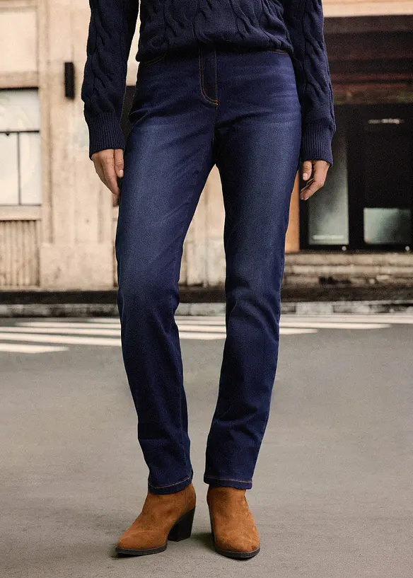 Termo džíny s pohodlnou pasovkou, Straight, Mid Waist, bonprix