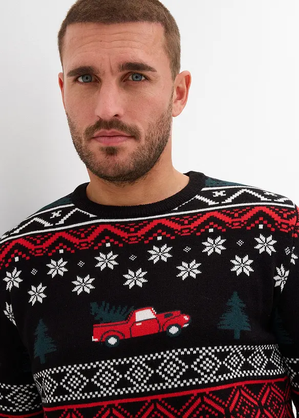 Svetr z jemné pleteniny, s vánočním motivem, bonprix