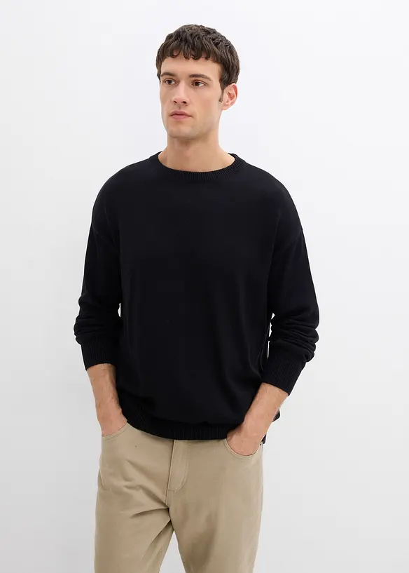 Svetr s kulat&yacute;m v&yacute;střihem, z měkk&eacute; bavlněn&eacute; směsi, Loose Fit, bonprix