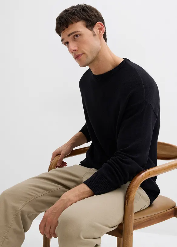 Svetr s kulat&yacute;m v&yacute;střihem, z měkk&eacute; bavlněn&eacute; směsi, Loose Fit, bonprix