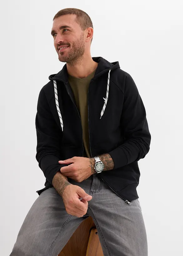 Propínací mikina s kapucí a kontrastními detaily, bonprix