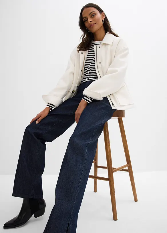 Dž&iacute;ny s pohodln&yacute;m pasem, Wide Leg, High Waist, bonprix