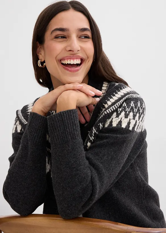 Pletený kabátek s norským vzorem, bonprix