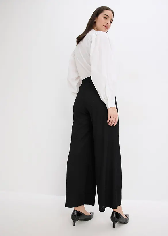 Kalhoty ze strukturovaného žerzeje, s aplikací z perliček, bonprix