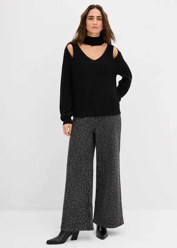 Svetr z hrubé pleteniny s prostřihy, bonprix