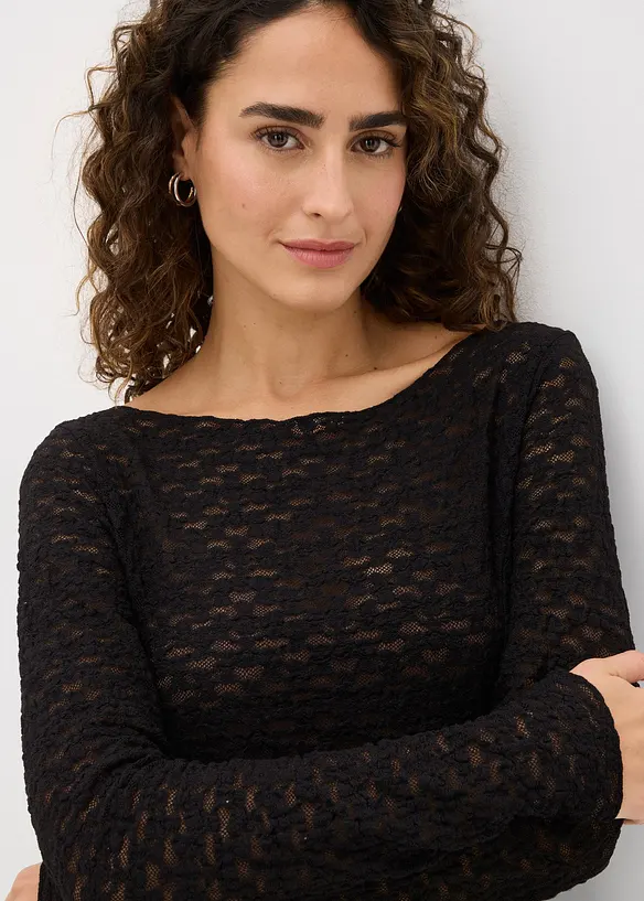 Tričko s dlouhým rukávem, z krajky, bonprix