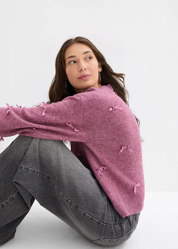 Kabátek z jemné pleteniny s mašličkami, bonprix