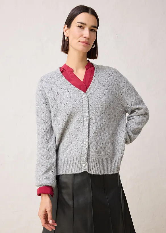 Ažurový pletený kabátek s vlnou, bonprix