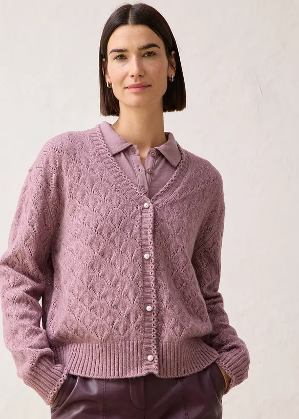 Ažurový pletený kabátek s vlnou, bonprix