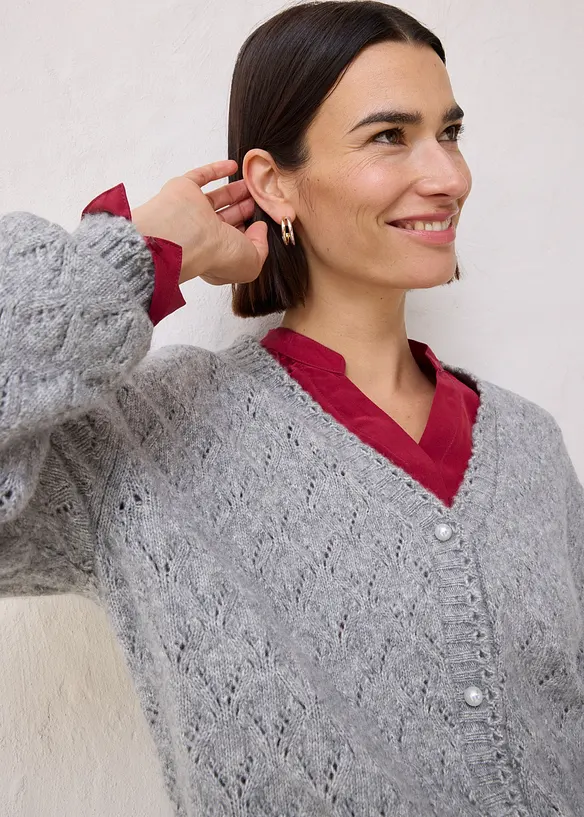 Ažurový pletený kabátek s vlnou, bonprix