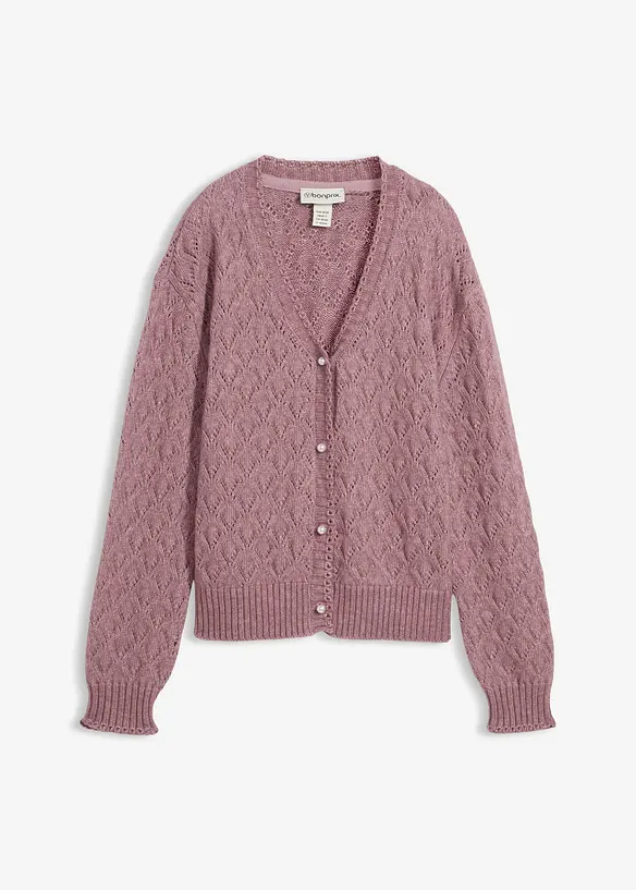 Ažurový pletený kabátek s vlnou, bonprix