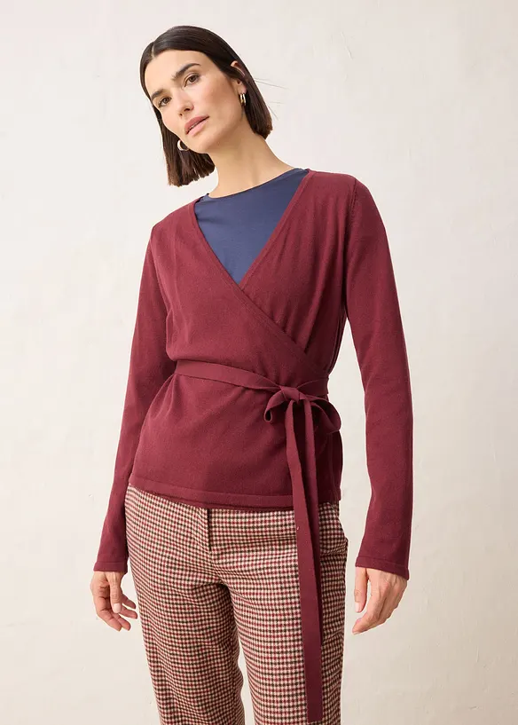 Pletený zavinovací kabátek s vlnou merino, bonprix