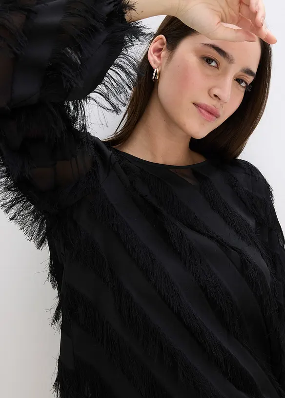 Halenka bez zapínání, s ozdobenými třásněmi, bonprix