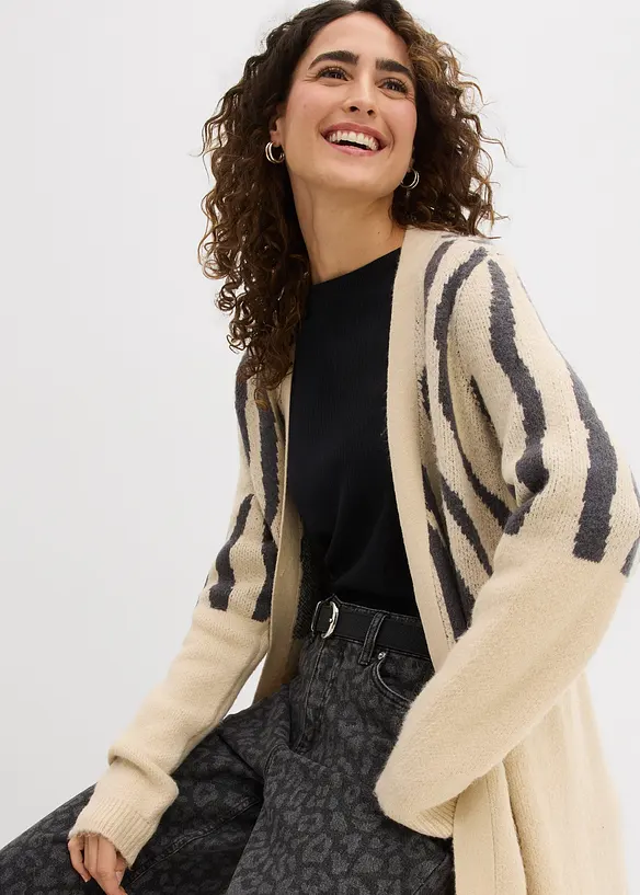 Pletený kabát se zebřím potiskem, bonprix