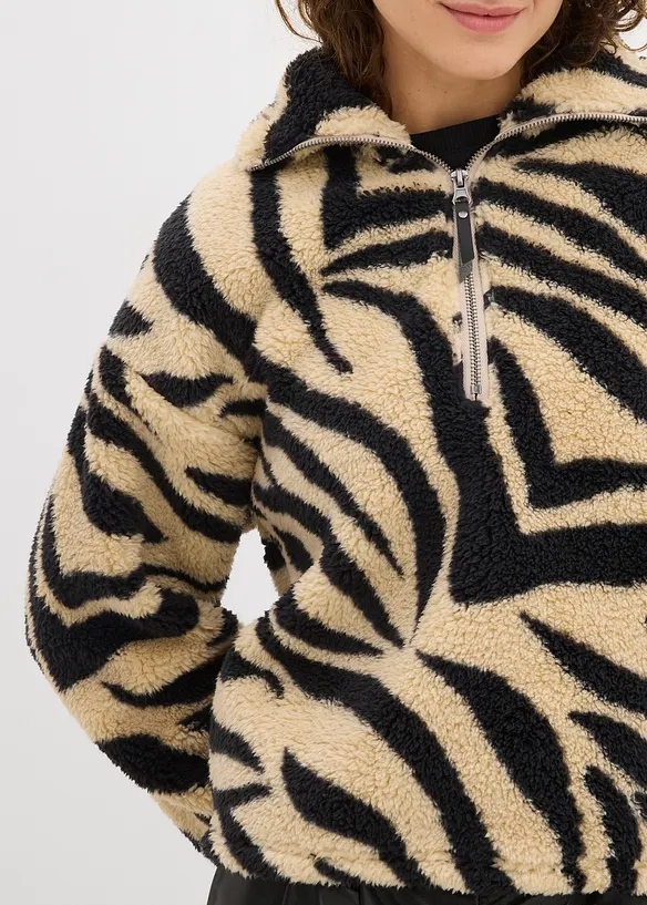 Oversize mikina z medvídkového flísu, bonprix