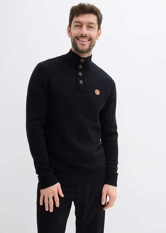 Svetr s límečkem na zapínání, z měkké bavlněné směsi, bonprix