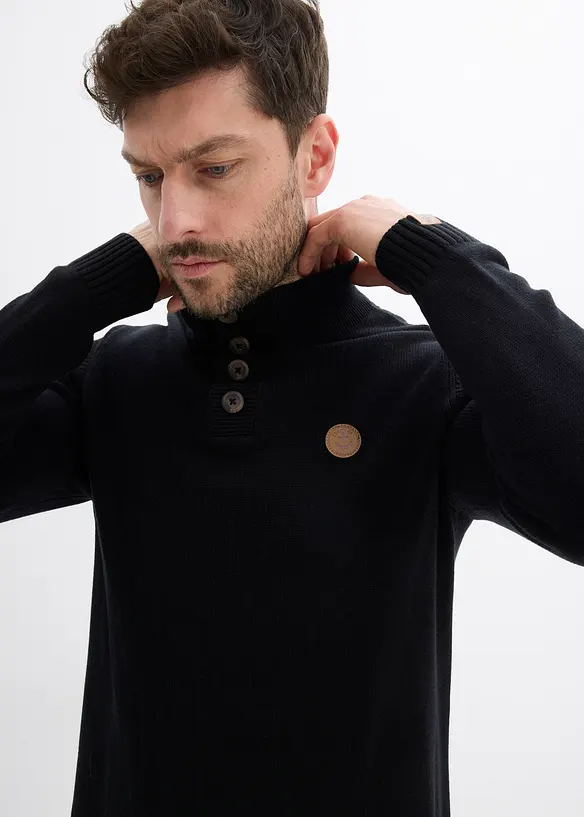 Svetr s límečkem na zapínání, z měkké bavlněné směsi, bonprix