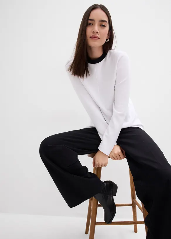 Tričko s dlouhým rukávem, z viskózové směsi, s kontrastním nízkým rolákem, bonprix