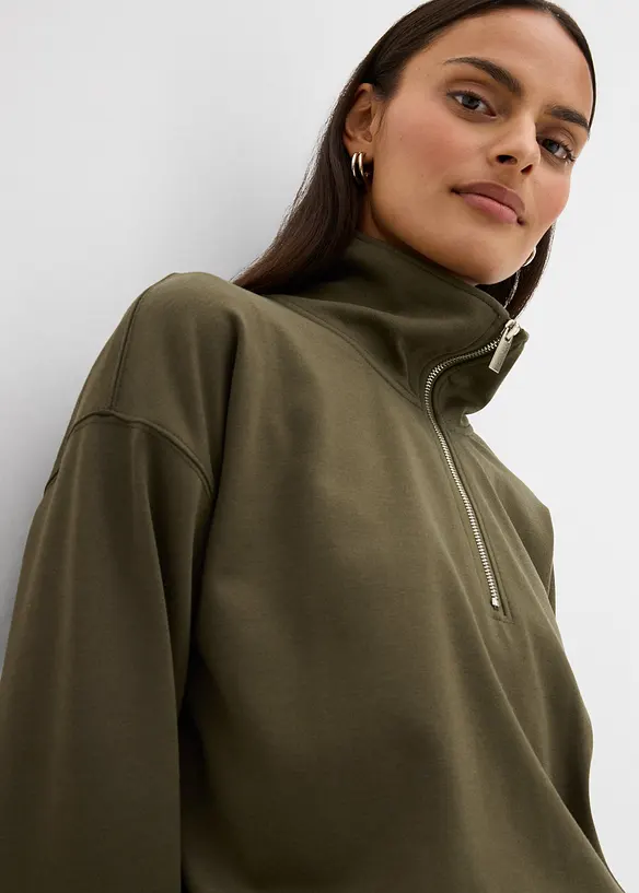 Svetr s l&iacute;mečkem na zip, z visk&oacute;zov&eacute; směsi, bonprix