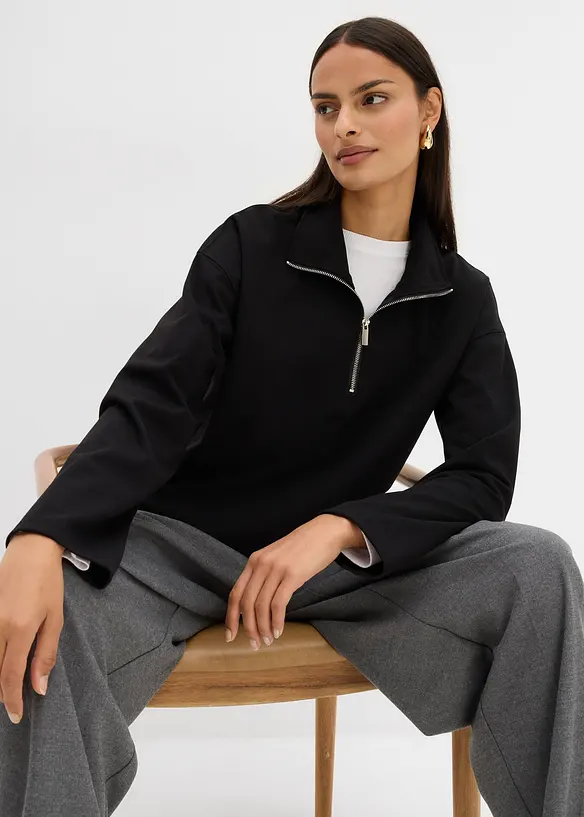 Svetr s límečkem na zip, z viskózové směsi, bonprix