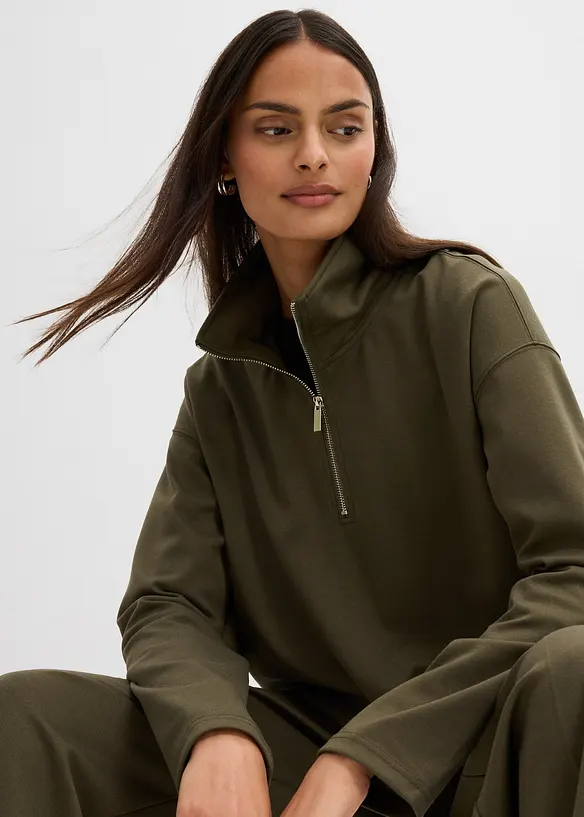 Svetr s l&iacute;mečkem na zip, z visk&oacute;zov&eacute; směsi, bonprix