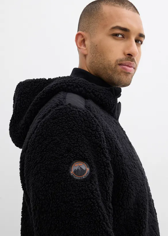 Bunda z medvídkového flísu, s tkaným lemem a kapucí, bonprix