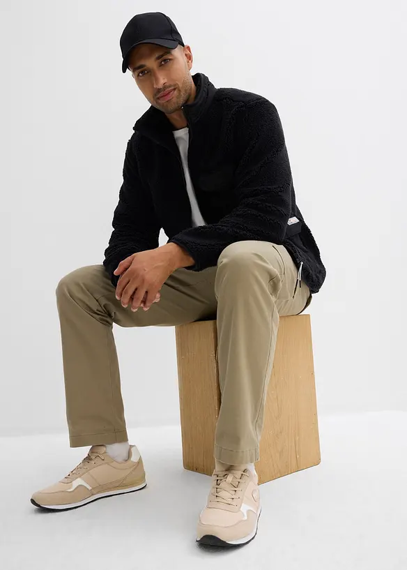 Bunda z plyšového flísu, s tkaný vsadkou a stojáčkem, bonprix