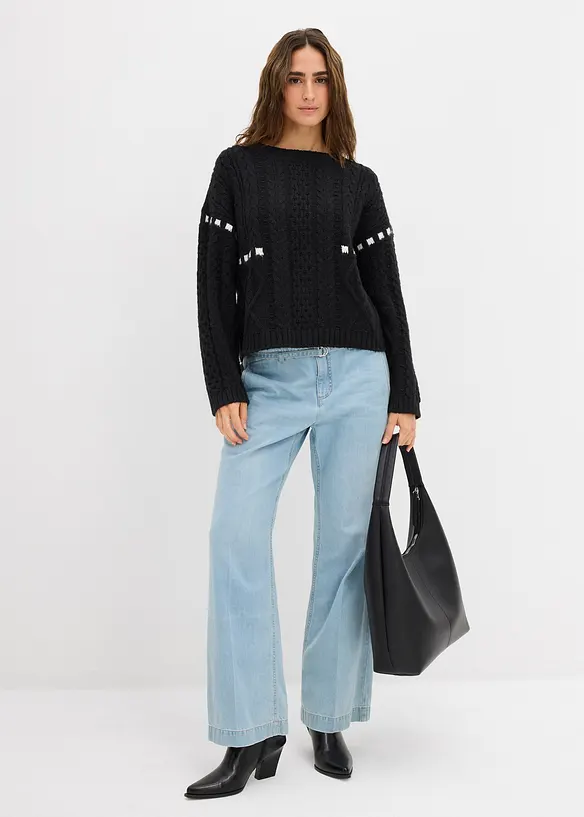 Svetr z hrubé pleteniny s copánkovým vzorem, bonprix