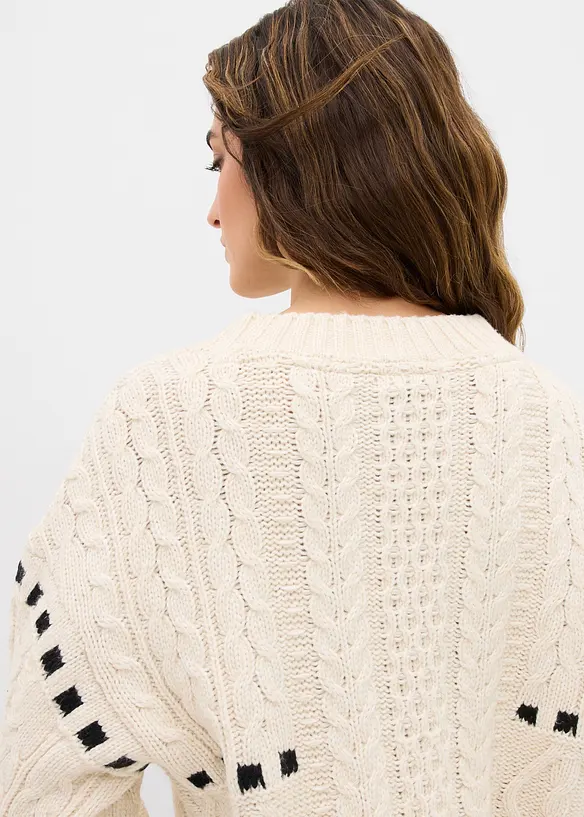 Svetr ze silnější pleteniny s copánkovým vzorem, bonprix