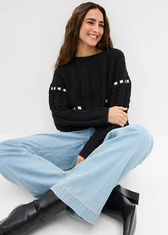 Svetr z hrubé pleteniny s copánkovým vzorem, bonprix