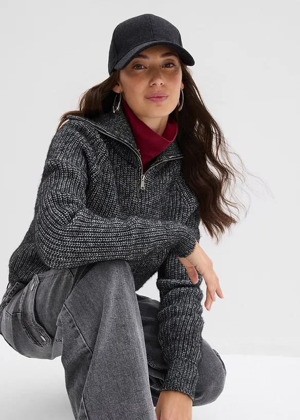 Svetr s límcem na zip, z měkké vlněné směsi, bonprix